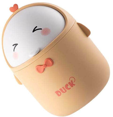 ELAYARD Mini Poubelle de Bureau Jaune en PP Couvercle Anti-Odeurs Petite Corbeille de Table Légère et Compacte pour Bureau Chambre ou Salle de Bain Design Dessin Animé Canard