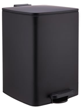 Relaxdays Cubo de Basura 20 l con Cierre amortiguado, cubeta extraíble, Acabado Mate, Rectangular con Pedal, Negro 40x29