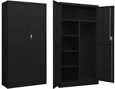 Owoxanthellate Metallschrank Schwarz 90x40x180 cm Stahl Spind mit 4 Böden 3-Punkt-Verriegelung Garderobe Lagerschrank für Büro Flur und Werkstatt