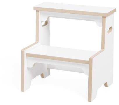 Tritthocker Kinder Hocker Holz Tritthocker Holz - Weißer MDF Step Stool Für Kinderzimmer, 39x39x29 cm, Mit Natürlicher Kante, Sicherer Und Stabiler Tritt Für Kleine Kinder - MISIOO