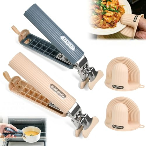 TCETCY Pinces à Plats Chauds en Silicone, Lot 2 Pinces + 2 Gants Isolants