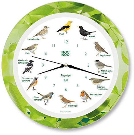 KOOKOO Reloj con 12 pájaros cantores y Voces de pájaro auténticas y Naturales, con Mecanismo de Cuarzo radiocontrolado por Radio