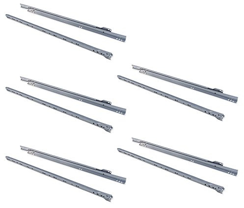 Emuca - Schubladenführungen mit Rollen und Teilauszug, Aluminium lackiert, 800 mm, 5 Stück