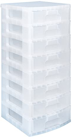 Really Useful Plastic Storage Box Storage Tower 8x9.5 Litre Clear Frame with Drawers