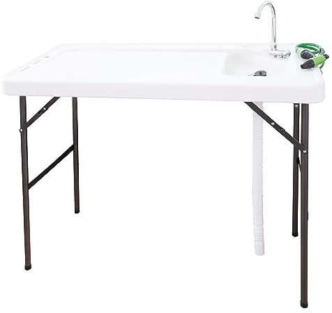 LEMODO klappbarer Filetiertisch mit Sprühdüse | tragbare Camping Spüle | Outdoor Waschbecken mit Arbeitsfläche | Mobiles Spülbecken zur Erweiterung der Outdoorküche | Outdoor Spüle ideal für Angler