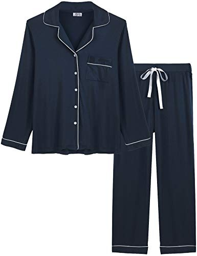 Amorbella Women's Cooling Bamboo Viscose Pajama Set Long Sleeve Button Front