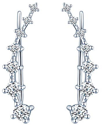 Oändligt U dam Fashion 925 sterlingsilver bling öronklämmor 7 kristaller hypoallergen kubisk zirkon rund lång ear Sweep Cuff Hook örhängen e silver, colore: silver, cod. E5595-silver