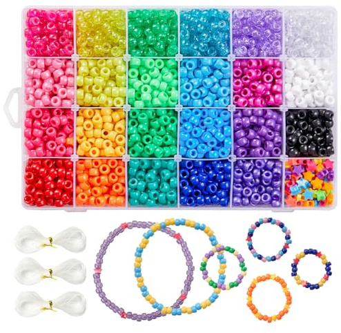 Pony Perlen Set, mit 3300 Stück 9mm Perlen für Armbänder in 23 Farben, inklusive Buchstabenperlen, Sternperlen und elastischer Schnur, zur Herstellung von Perlenarmbändern, hergestellt von INSCRAFT