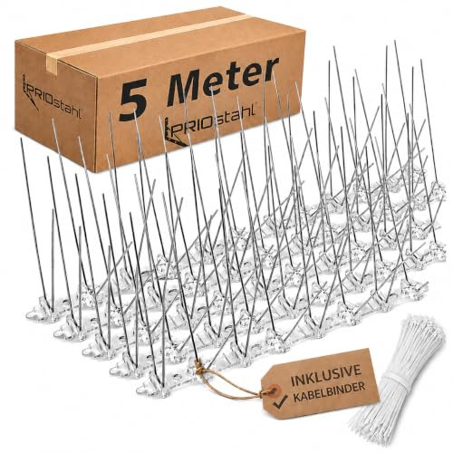 PRIOstahl Taubenspikes 5 m – 4-reihige Taubenabwehr aus Edelstahl V2A | Für Balkon, Fensterbank, Dach & Geländer – rostfrei, UV-beständig & kürzbar