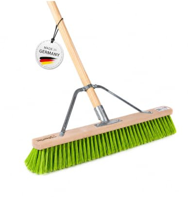 Profi Straßenbesen 60cm mit Stiel 160cm Neon-Grüne Borsten Besen Stabi | Spezieller Stielstabilisator/Zusatzhalterung, Besenstiel Ø28mm, Robuste Dichte Kunststoff-Borsten