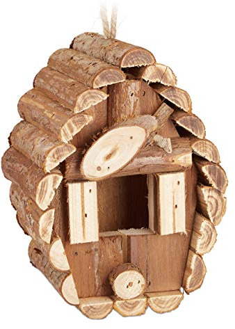 Relaxdays Mini Vogelhaus, zum Aufhängen, unbehandeltes Holz, Balkon, Natur | Terrasse, Gartendeko Nistkasten, 24,5x11x8cm