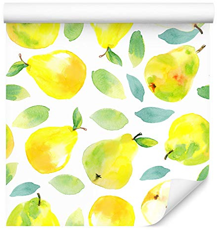 Muralo Tapete 10m Rolle Vlies Tapete Küche Essen Obst Birnen Frisch Blätter Vliestapete 1000 x 53cm Wand Tapete Wohnzimmer Schlafzimmer Moderne Wanddeko Wand Dekoration