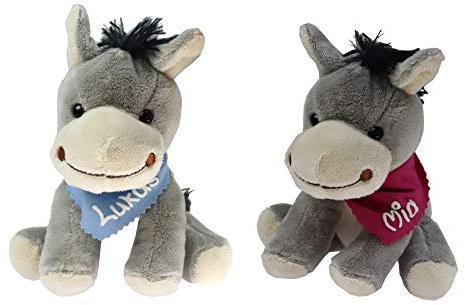 Kuscheltier Esel grau 18cm mit Namen am Halstuch- Personalisiertes Kuscheltier - Personalisiertes Kindergeburtstagsgeschenk - Stofftier mit Wunschbeschriftung für Mädchen und Jungen