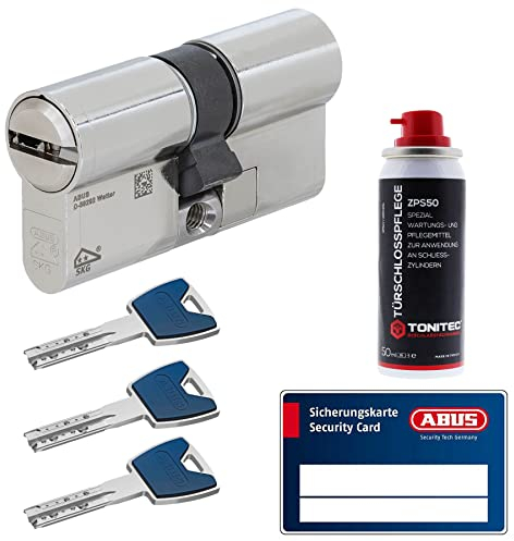 ToniTec Set aus ABUS Schließzylinder EC880 inkl. 3 Schlüssel modular verschiedenschließend Doppelzylinder 40/45|Türzylinder Sicherheitsschloss mit Sicherungskarte und ToniTec Pflegespray