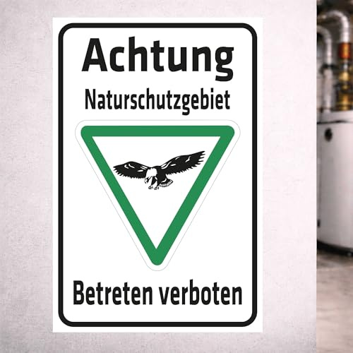 INDIGOS UG - Schild Achtung Naturschutzgebiet - Betreten verboten - Adler - 200x150 mm - Hinweisschild Warnschild Sicherheitsschild - Aluverbundplatte 3 mm - für Innen und Außen