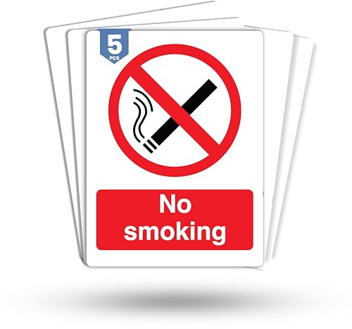 Dam Words 5 x No Smoking Signs | 180mm x 135mm Self Adhesive, Durable, & Weatherproof No Smoking or Vaping Signs | BS EN ISO 7010 Compliant
