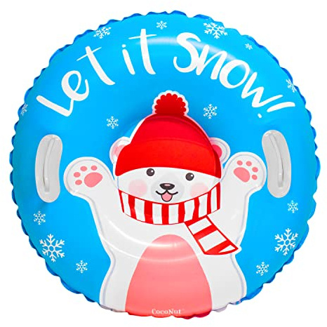 CocoNut Outdoor- 32” Inflatable Polar Bear Snow Ring- “Let it Snow” Heavy Duty Snow Sled with Sturdy Handles for Kids, Teens and Adults-Cold Resistant Toboggan -Lightweight Tube for Boys and Girls