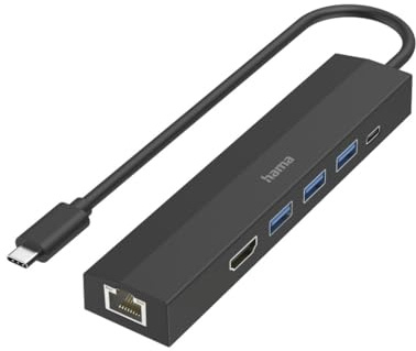 Hama | Hub USB-C 6 Puertos HDMI 4K LAN Gigabit PD 100 W | Incluye 3 USB-A, HDMI 4K, LAN Gigabit y USB-C Power Delivery de 100 W para máxima conectividad, Negro