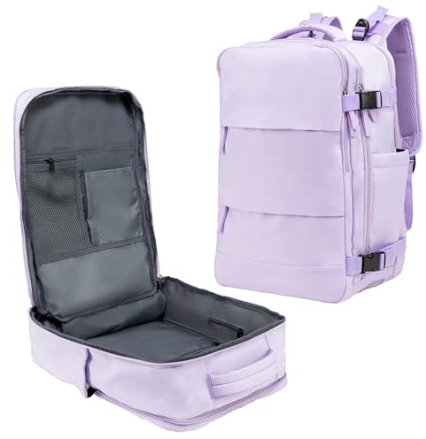 Reseryggsäck för män och kvinnor, godkänd handbagage med skofack, rymmer 15,6 tums bärbar dator, USB-laddningsport, lavendel, 1 Pack, Columbus