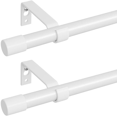 Gardinenstange Weiß 68 to 127 cm 2 Stück, Wandmontage Weiss Matt Metall 16mm Durchmesser Gardinenstange Set 1.2m Lang