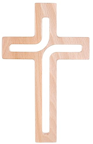 Drewniane Krzyże Hängendes Kreuz aus Buchenholz Modern Wandkreuz Kruzifix Glatte Oberfläche Hängend Holzkreuz (Naturholz, 25x16x1,6cm)
