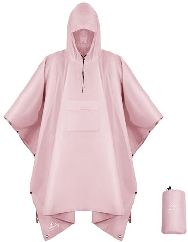 Coralrain Hooded Rain Poncho Lightweight Waterproof Unisex Raincoat Jacket with Pocket for Men Women Adult