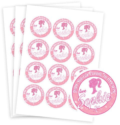 Doll Style Glitter Design Personalised Round Stickers 60mm - Single Sheet - 12 Stickers