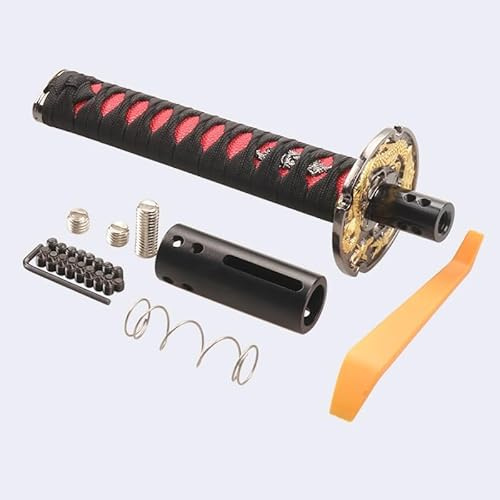 MACHSWON Pomo universal para palanca de cambios de coche, diseño de espada samurái, ajuste automático para bloqueo/botón de transmisión, color negro y rojo
