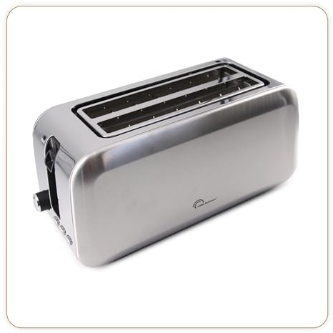 LITTLE BALANCE 8697 Dual Inox, Grille pain Toaster, 2 fentes longues pour 4 tranches de pain, Tiroir Ramasse-miettes, 1450 W, Tout Inox