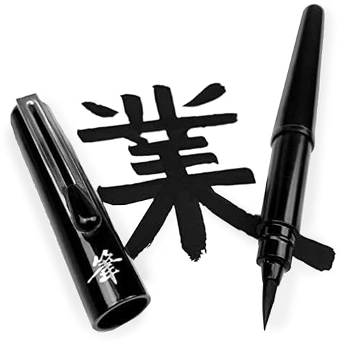 Pentel Nachfüllbarer Taschen-Pinselstift – mit 6 schwarzen Tintenpatronen – schwarzer Schaft