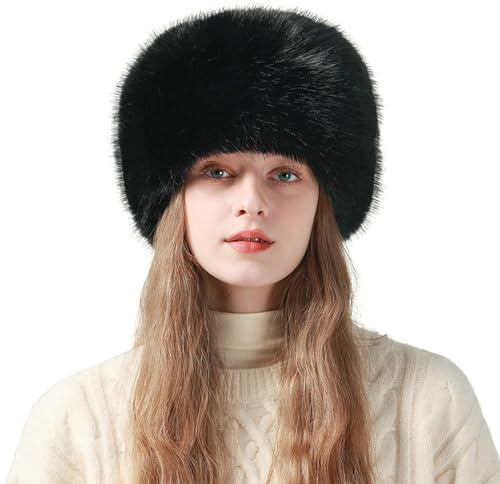 OneChance Damen Wintermütze Warme Pelzmütze Kunstfellmütze Weich Eimerhut Outdoor Mütze Schwarz