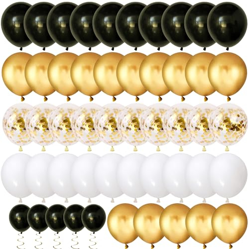80 Stück Luftballons Schwarze Gold, Schwarzer Gold Weiß Metallic Ballons Helium Latex für Geburtstag Hochzeit Graduierung Baby Shower Party Deko
