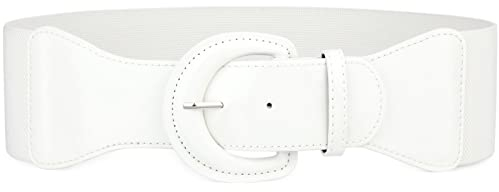 JasGood Damen Dehnbarer Gürtel für Kleid Vintage Breiter Elastischer Taillengürtel Mode Taillen Bund,Weiß,87cm