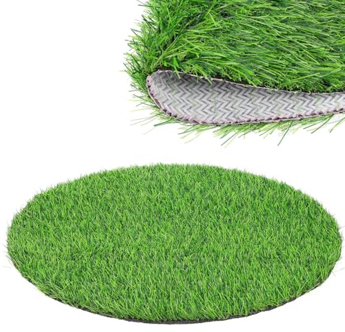 Runder Realistischer Kunstrasenteppich 20 Zoll Grün Kunststoff | Kleine Runde Teppiche, Kunstrasen Dekoration für Geburtstage und Dining Decor, Glatt und Bequem