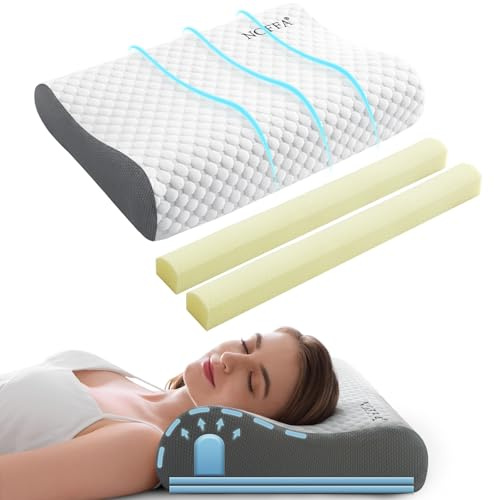 NOFFA Cervical Pillow for Neck Support, Ergonomic Bed Pillows for Sleeping, Firmness& Height Adjustable Contour Pillow, Memory Foam Orthopedic Pillow for Side Back Stomach Sleepers 55x35x(11/8, 8/5)