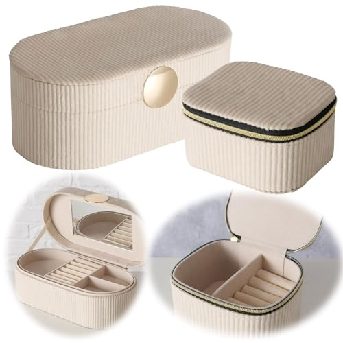 LS-LebenStil Vintage Schmuckkästchen Samt Beige 12cm Schmuckkasten Schmuckschatulle