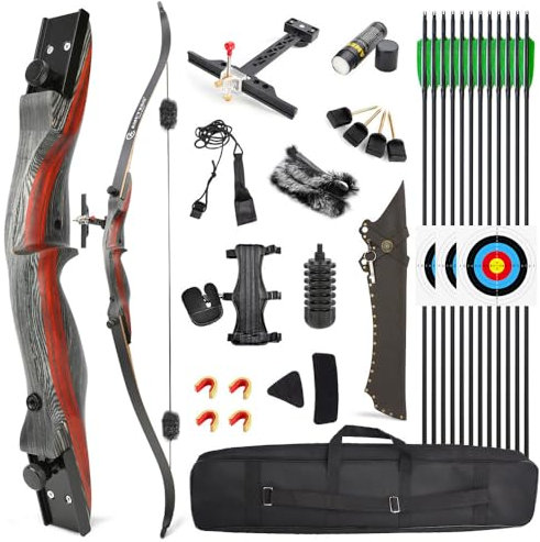 SHARROW 62 Zoll Bogenschießen Takedown Recurve Bogen und Pfeile Set Amerikanischer Jagdbogen Traditioneller Erwachsener Holz Bogen 20-50lbs Rechtshänder (Satz 2, 25lbs)