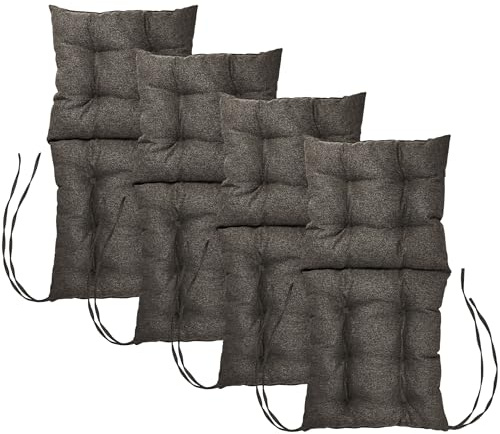 MG Design Stuhlkissen 4er Set 50 x 100 cm Sitzkissen grau - Gartenstühle Sitzauflagen aus Polsterstoff, mit weicher Füllung, mit Schnüren zum Binden - Niedriglehner Auflagen