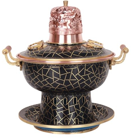 LOKORI Chafing Dishes Cloisonne Copper Hot Pot Single Person Small Copper Pot Old Beijing Copper Hot Pot Commercial Household Alcohol Stove Anti-Scald Carrying Handle,C