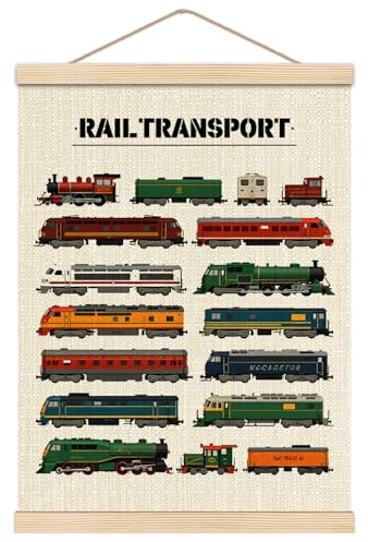 HKTZM Rail Transport Wooden Poster Hanger Frame 12x16 Inch,Vintage Rail Transport Hanger Poster,Rail Transport Truck Hanging Wall Poster For Toddler Boy Room Playroom Nursery