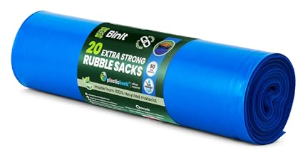 BIN IT 20 Extra Strong Heavy Duty Blue Rubble Sacks 50 Litre, Eco-Friendly, Bin Bags, Refuse Sacks, Recycled, Strong & Secure, Tear Resistant, Created for the toughest jobs