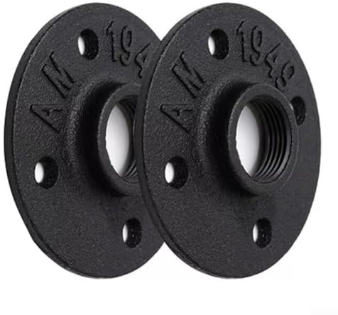 Brida de piso pintada negra de 3/4 pulgadas, paquete de 2 bridas de tubo de hierro de 4 agujeros con agujero roscado para proyectos de bricolaje/muebles/decoración de estanterías