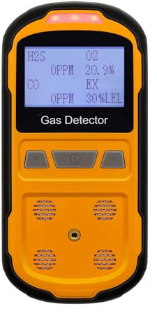 Scondaor Gas Leak Detector for H2S CO O2 and LEL, Portable Multi Gas Detector with Audible, Visual and Vibration Alarms, Handheld 4-in-1 Gas Monitor Meter Digital LCD Display (Orange)