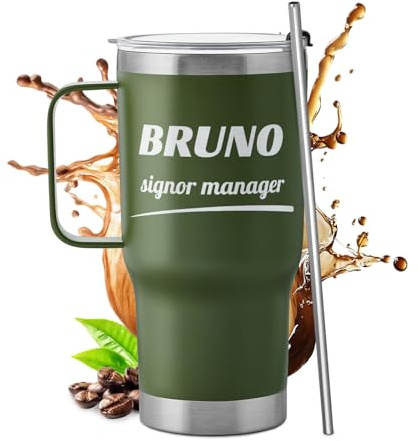 Maverton Bicchiere termico con manico 600ml, Borraccia termica con | Cannuccia, Tazza termica verde, Tazza personalizzata acciaio inox, Regalo collega, Idee regalo uomo compleanno, Regali uomo