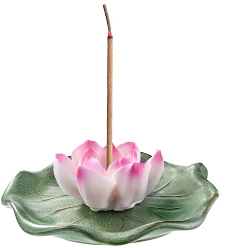 KR. LIF Lotus Incense Holder & Burner, Agarbatti Stand, Detachable Lotus Leaf Incense Tray, Ash Catcher for Altar, Sage & Palo Santo, Ceramic