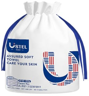 USTEL Einweg-Facial-Tücher 60 Stück 100% Zellwolle Biologisch Abbaubar Baby-Freundlich Hypoallergen Nass-Trocken-Einsatz für Empfindliche Haut​