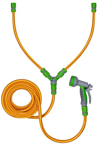 Dog Shower Hot Cold Valve Water Hose Pipe 5m with Gun Yellow Pet Grooming Bath