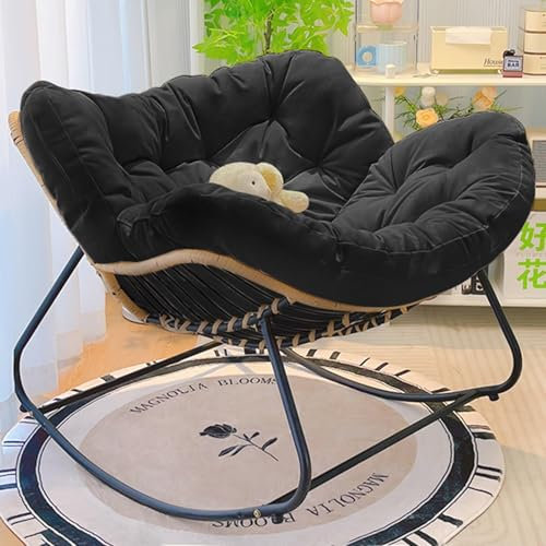 LXWKAI Chaise de Patio Confortable, Fauteuil inclinable rembourré en rotin Pour l'extérieur, Chaise de Lecture d'intérieur surdimensionnée, Chaise à Bascule en rotin (Noir, 92 x 76 x 65,5 cm)