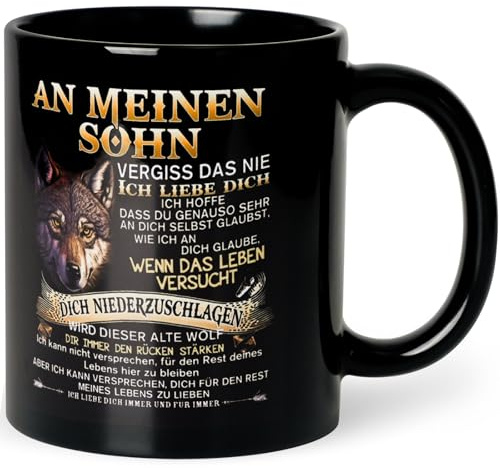 Geschenke für Sohn Kaffeetasse 11 oz,An Meinen Sohn Becher von Mama und Papa Perfekt für Geburtstag, Coming-of-Age-Zeremonie, Schulabschluss und Weihnachten (Schwarz)