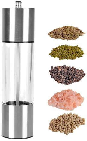 Salt Pepper Grinder,Manual Pepper Mill Kitchen Accessory - Refillable Stainless Steel Pepper Mill with Adjustable Coarseness for Home Kitchen Outdoor Cooking, 8 Inch